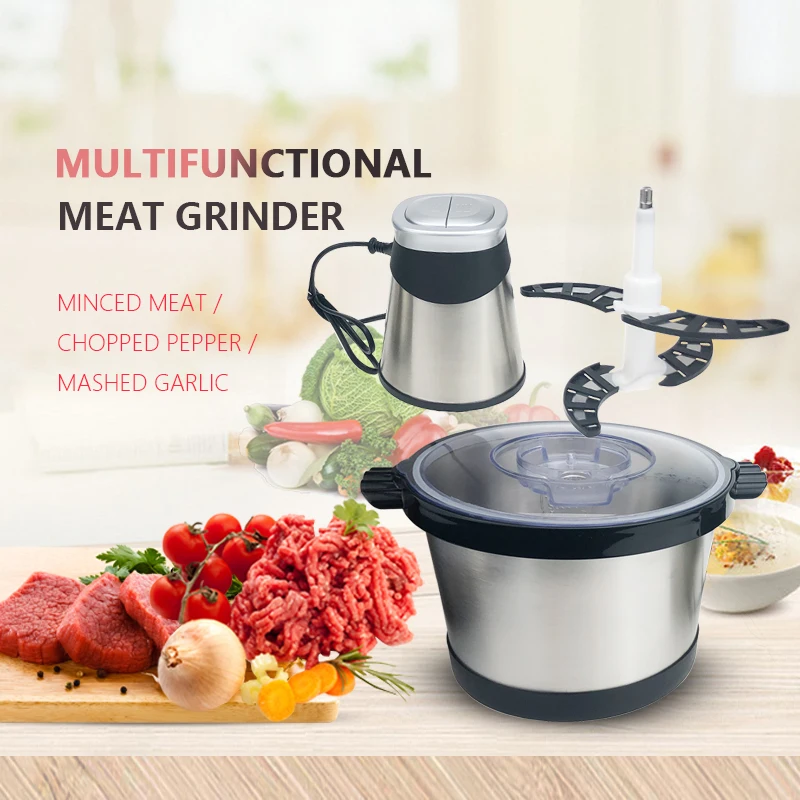 2 speed large portable meat cutting machine meat chopper grinder meat mincing machine with stainless steel bowl sharp blades