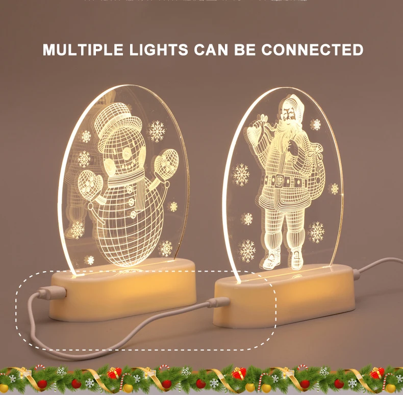 3D Christmas Night Lights Battery Operated  Bedside Lamp desktop ornament light for Bedroom Desk Lamp Fireplace Table