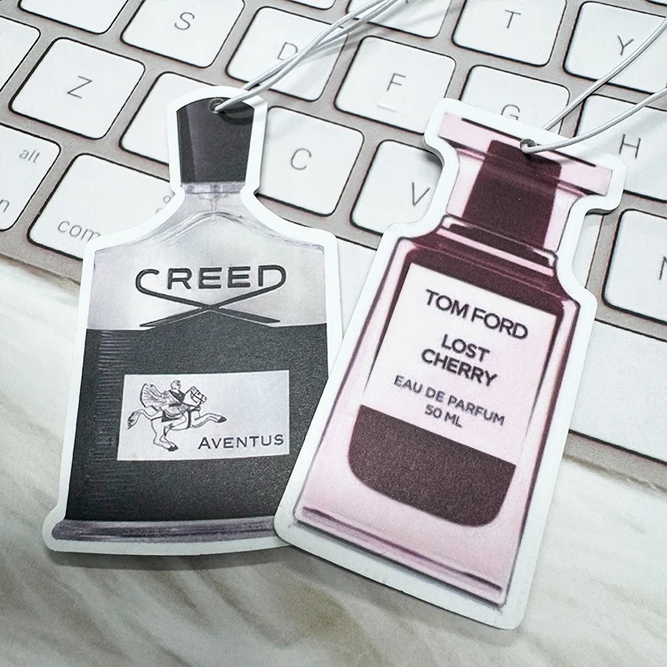 Personalized air freshener custom brand perfume bottle designs car hanging paper custom car air freshener