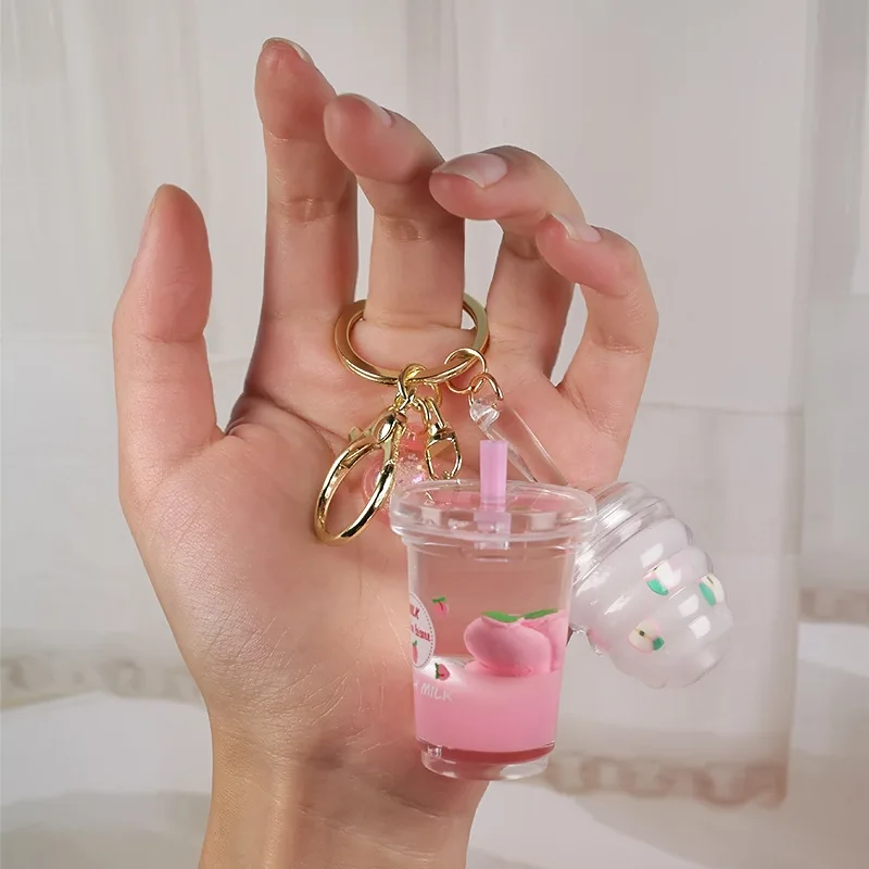 2024 New Cosmetic Milk Tea Shape Honey Lip Oil Lip Gloss Keychain Convenient Portable Lip Gloss For Temporary Makeup