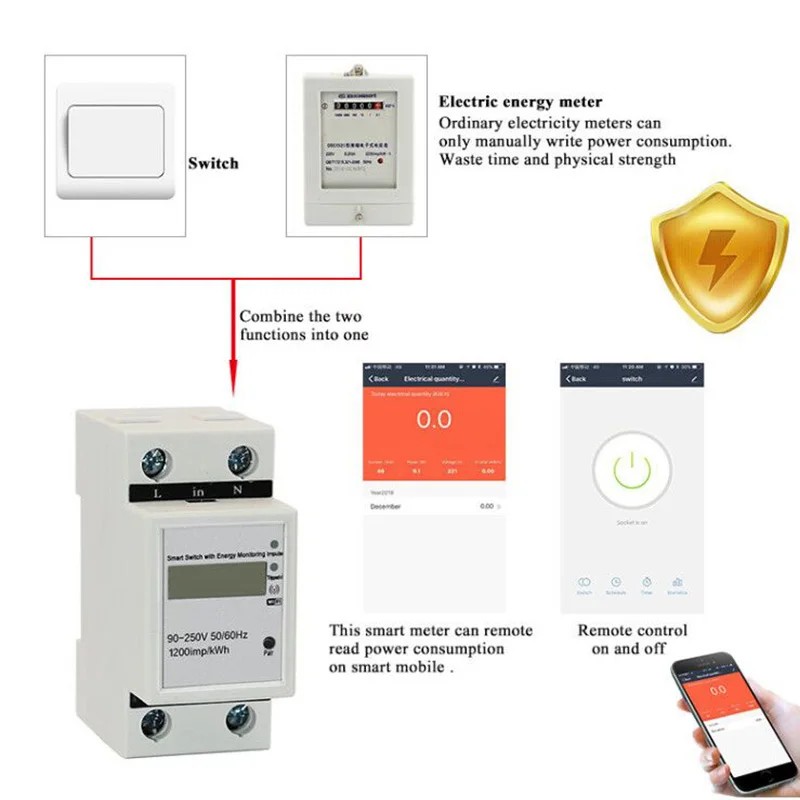  Tuya Wi-Fi Беспроводной smart интеллигентая (ый) iot цифровой электрический световой энергии ватт потребляемой мощности измеритель переменного тока 60A кВтч метр с