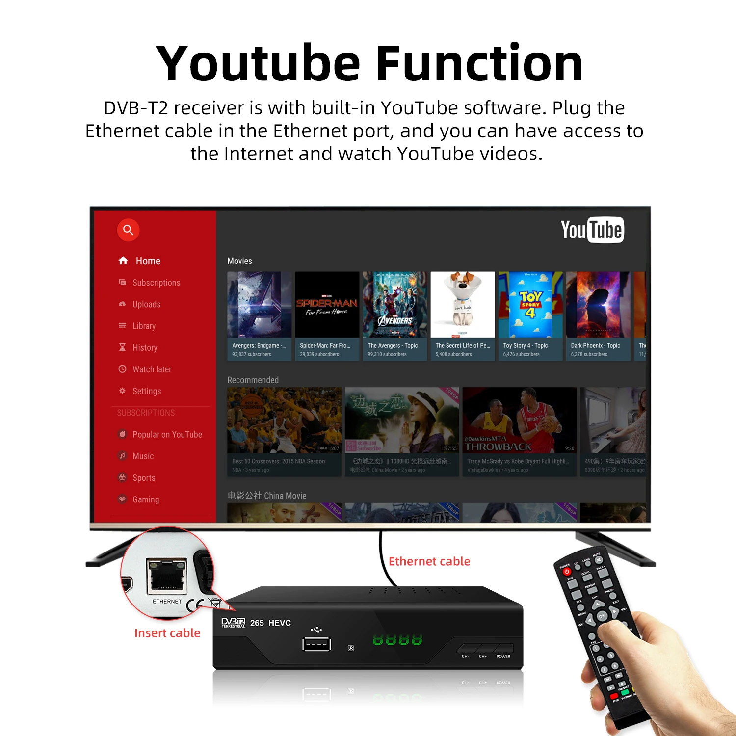  Цифровой ТВ-тюнер Junuo для HEVC H.265 DVB-T2 FTA TV приемник с Ethernet