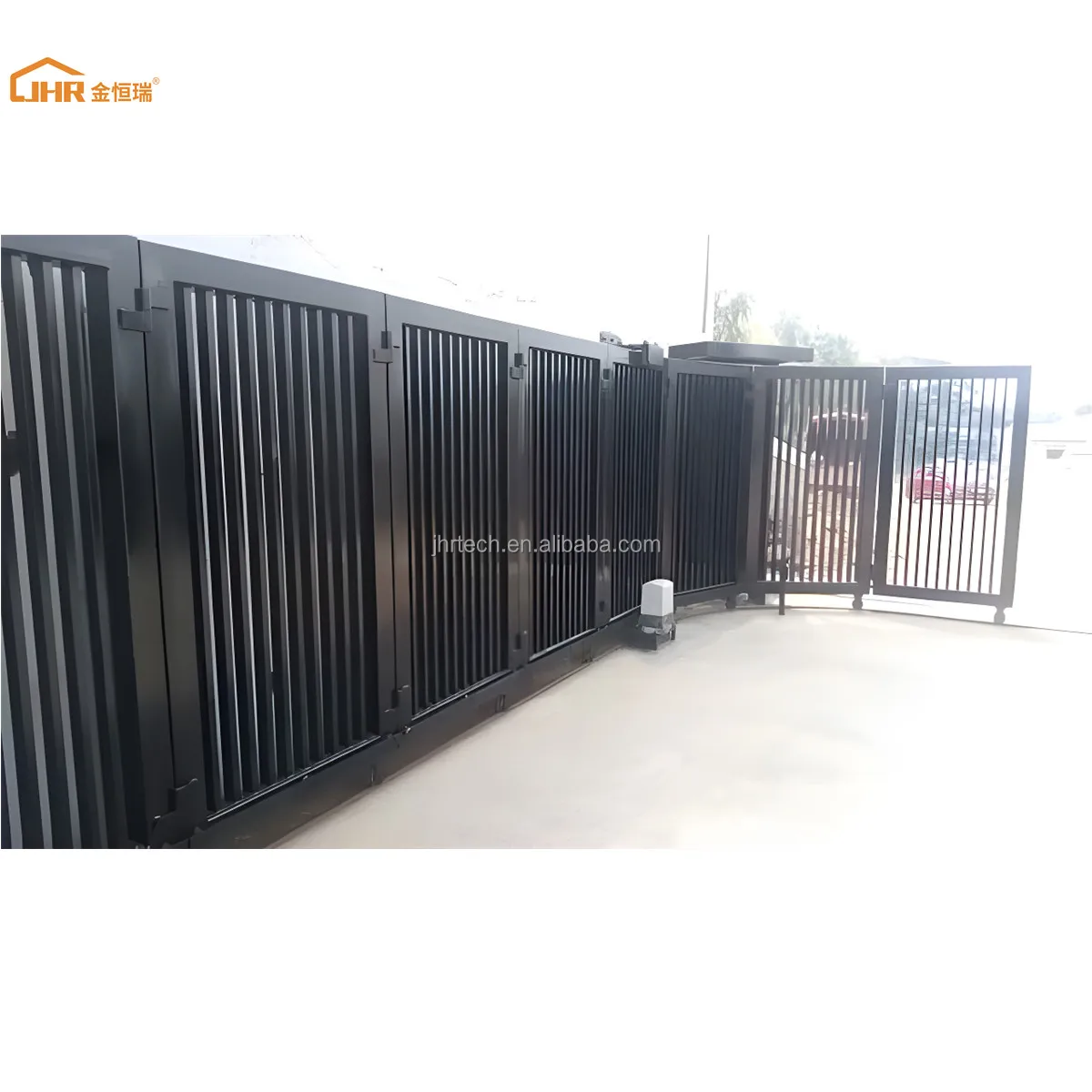 JHR Powder Coated Aluminum Slat Automatic Sliding Gate For Home Driveway Folding Curve Corner Gate