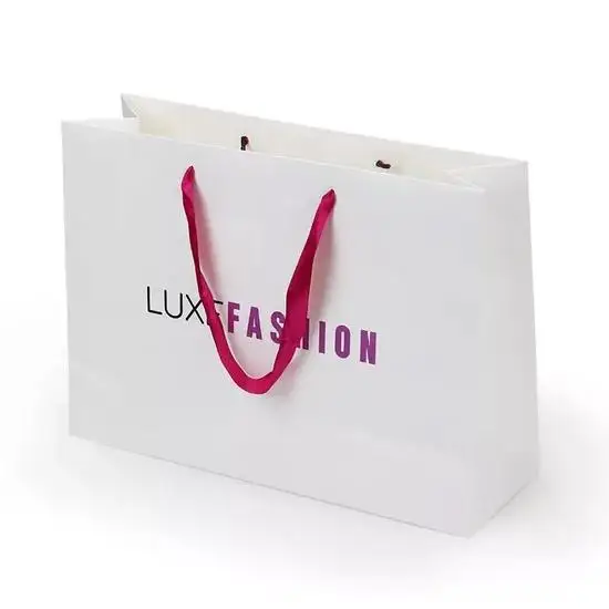 Custom Design Ribbon Handle Luxury Papier Jewelry Cosmetic Gift Clothing Shopping Packaging 250 Gsm Art Paper Bag