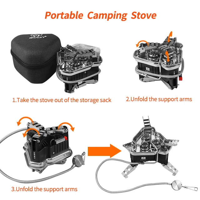 Bulin camping gas stove with 3 burner big power backpacker can be portable mini stove