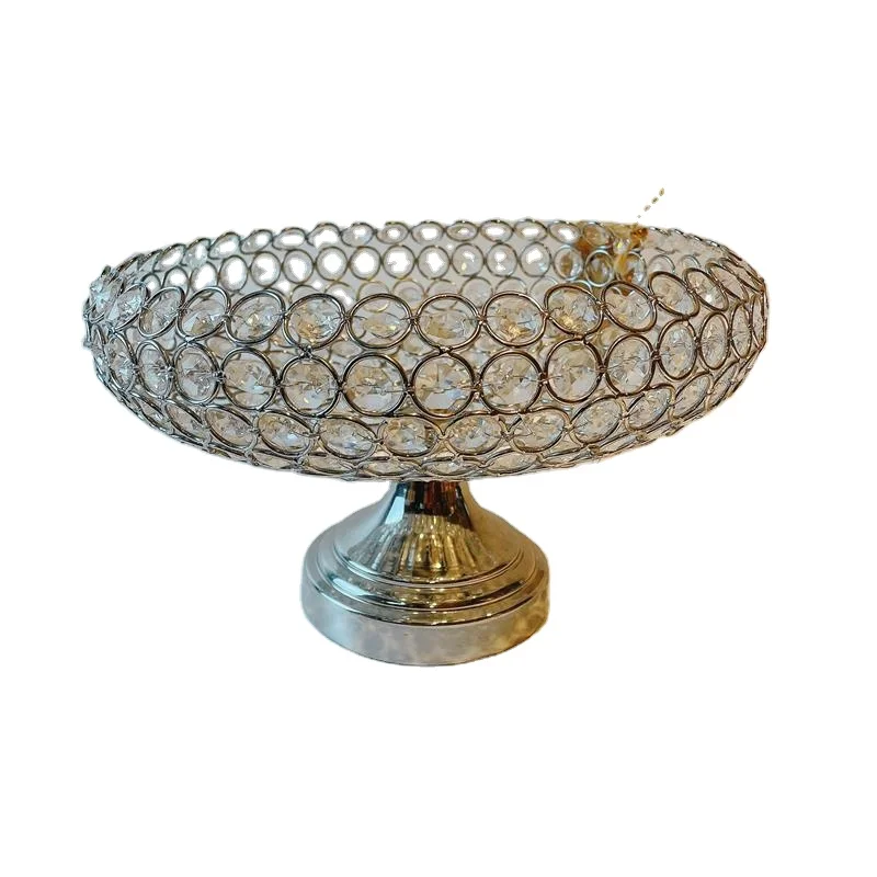 Wedding Decoration Crystal Bead Candy Bowl Dry Fruits Holder Gold Metal Food Container