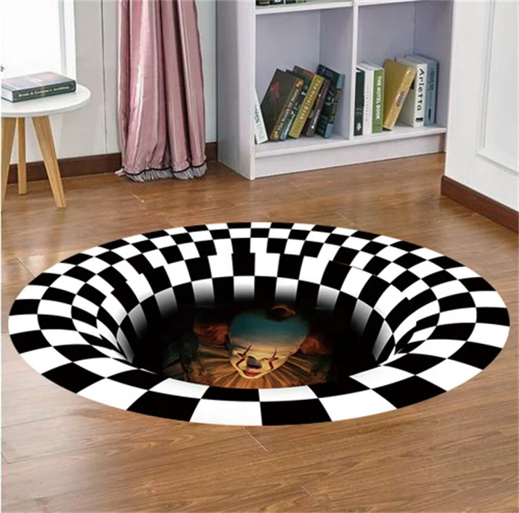 Click 3d Impresso Rugs Printed Nonslip Mat Decoration 3 d Black And White Big Round Carpet For Living Room