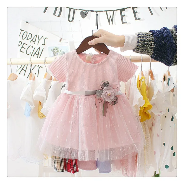 
Wholesale summer girl dress flower knitted lace pleated dress 