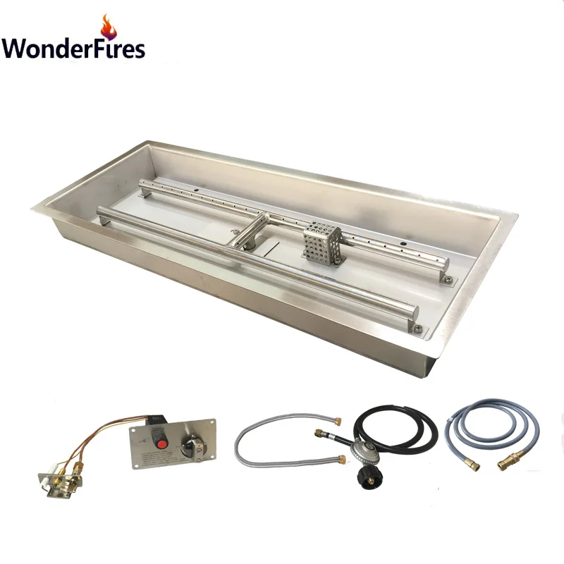 stainless steel 29 inch rectangle gas drop-in fire pit burner  for outdoor furniture,55000 BTU, propane gas or natural gas.