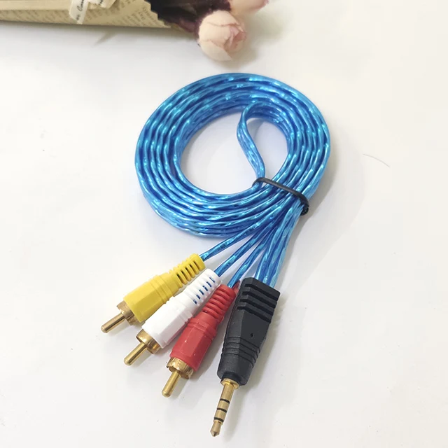 Оптовая продажа, в наличии, 1,5 м, прозрачный цветной видеокабель с позолоченным штекером 1 RCA на 3 RCA, аудио стереопровод RCA, аудиокабель