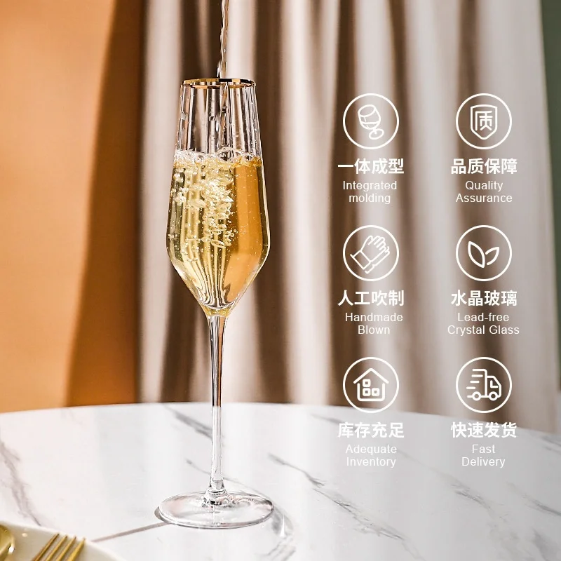 Creative Striped Crystal Wine Glass Gold Edged Prism Red Wine Goblet Hotel Transparent Brandy Glass