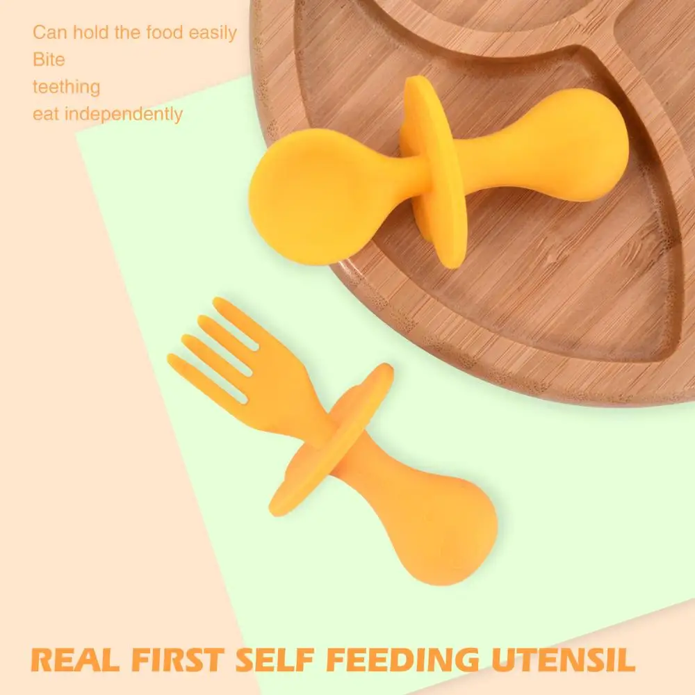 
New Product Silicone Baby Spoons Self Feeding Baby Spoon and Fork Set 