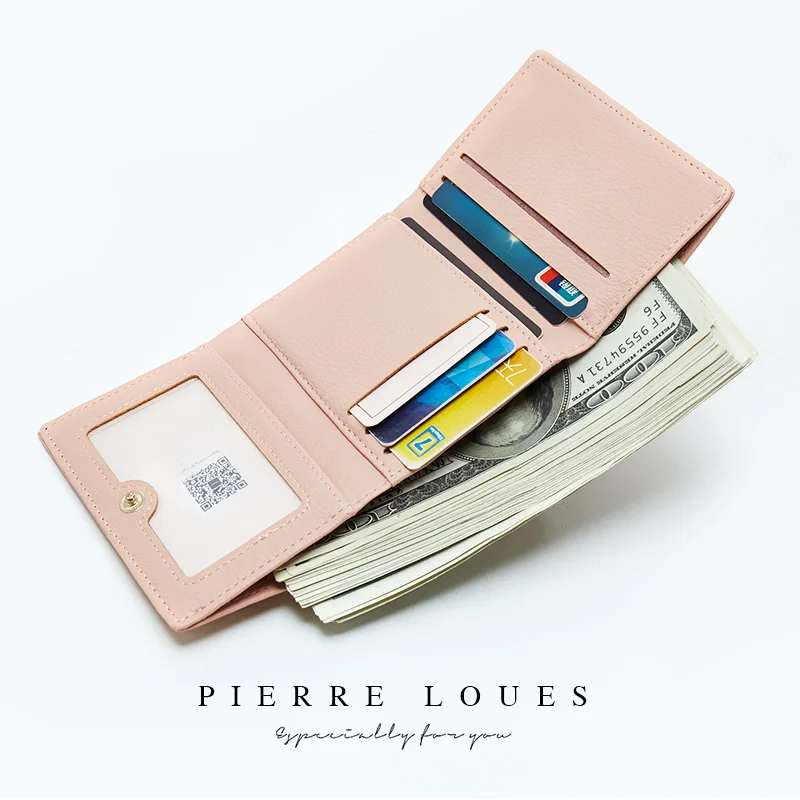 Pierre Loues Female  Fashion Short Coin-Pocket Zipper PU Leather Clutch Wallet