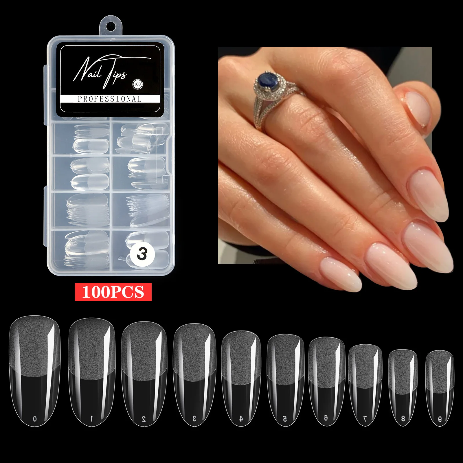 100pcs/box Clear Transparent Seamless Fake Nails Full Coverage False Tips Short T-shaped Sticker for Manicures