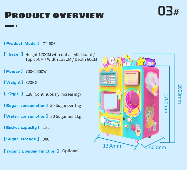 Commercial Cotton Candy Floss Machines Robot Arm Sugar Making Trade Fully Automatic Cotton Candy Vending Machine