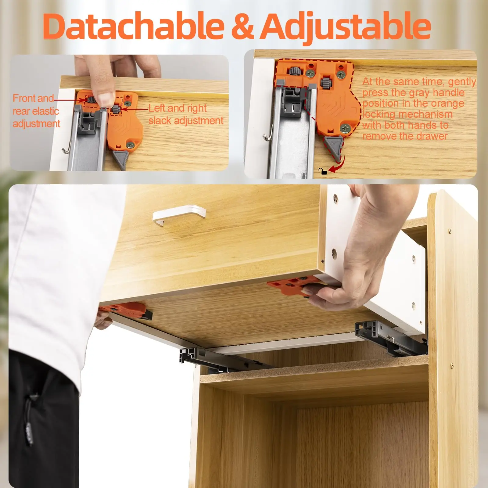 V2 Single Extension Hydraulic Damper Soft Close Under-mount Drawer Slide Cabinet Drawer Slide Channel for Kitchen Cabinet 30kg