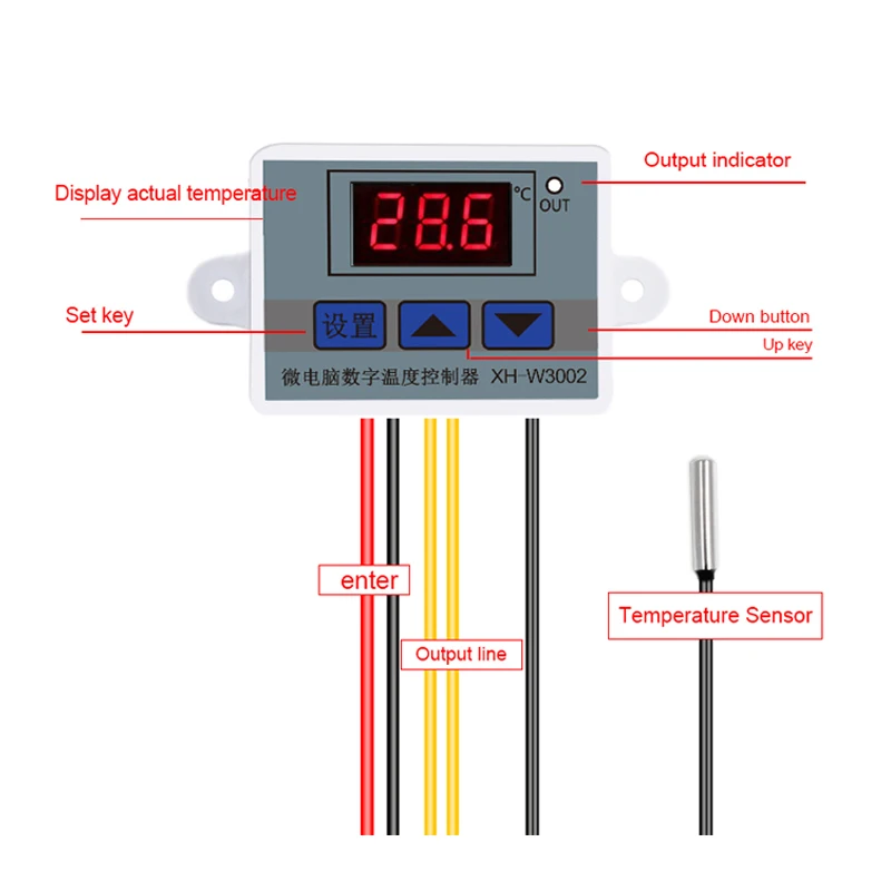  12V 24V 48V Термостат 110V-220V W3002 цифровой регулятор температуры на светодиодах повышенной 10a переключателем управления термостатом зонд Xh-w3002