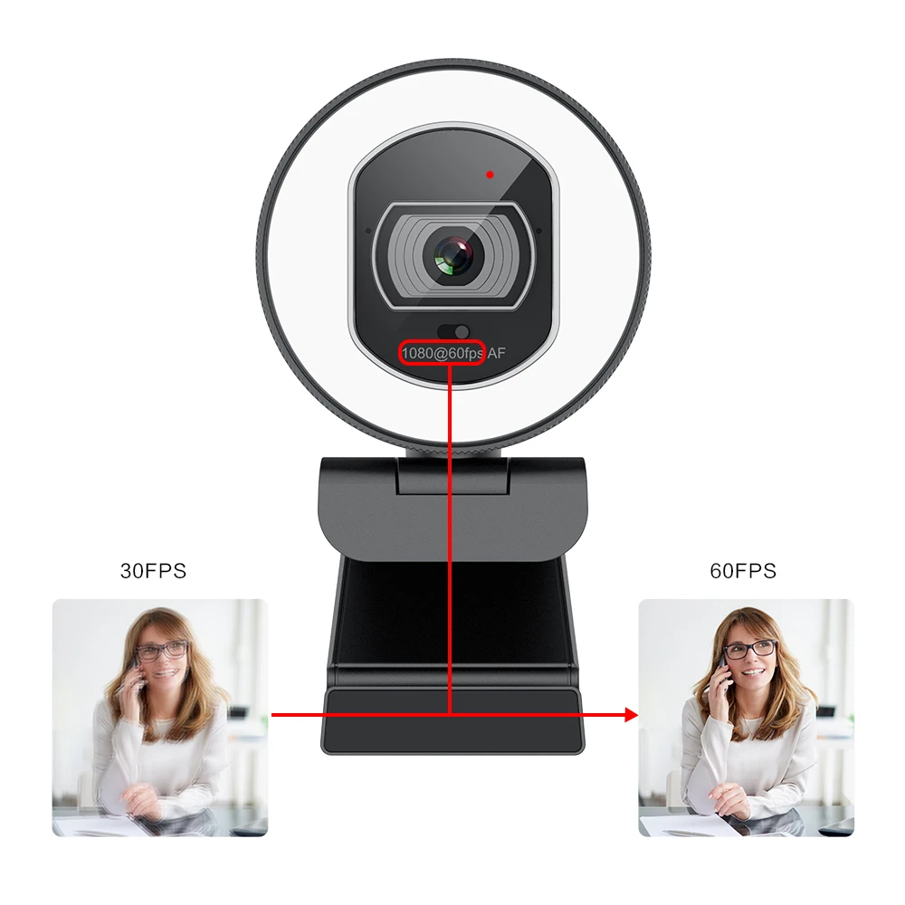 High Quality Ring Light Adjustable Stand Remote Control Built-In Mic Plug And Play 1920x1080 60fps 2k Video Camera Studio