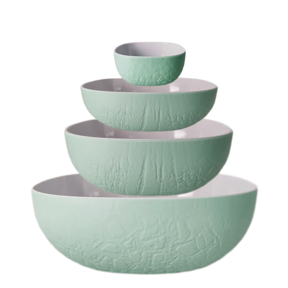 food grade durable high quality melamine 4 pieces square salad bowl set with bark grain surface