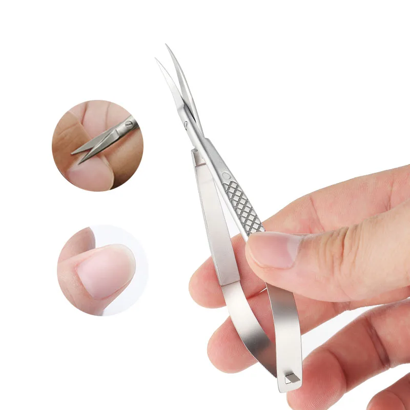 New Manicure Spring Action Embroidery Scissor Extra Sharp Russian Curve Cuticle Micro Scissors For Eyebrow Trimming