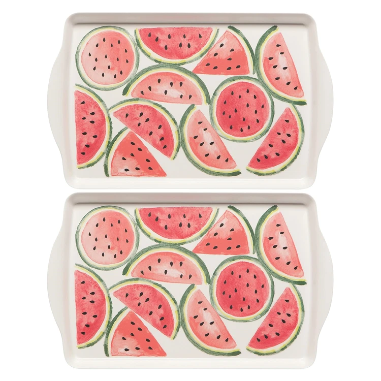 17Inch High Quality Watermelon Pattern Kitchen Ware Decorative Unbreakable Serving Platter Melamine Bamboo Tray