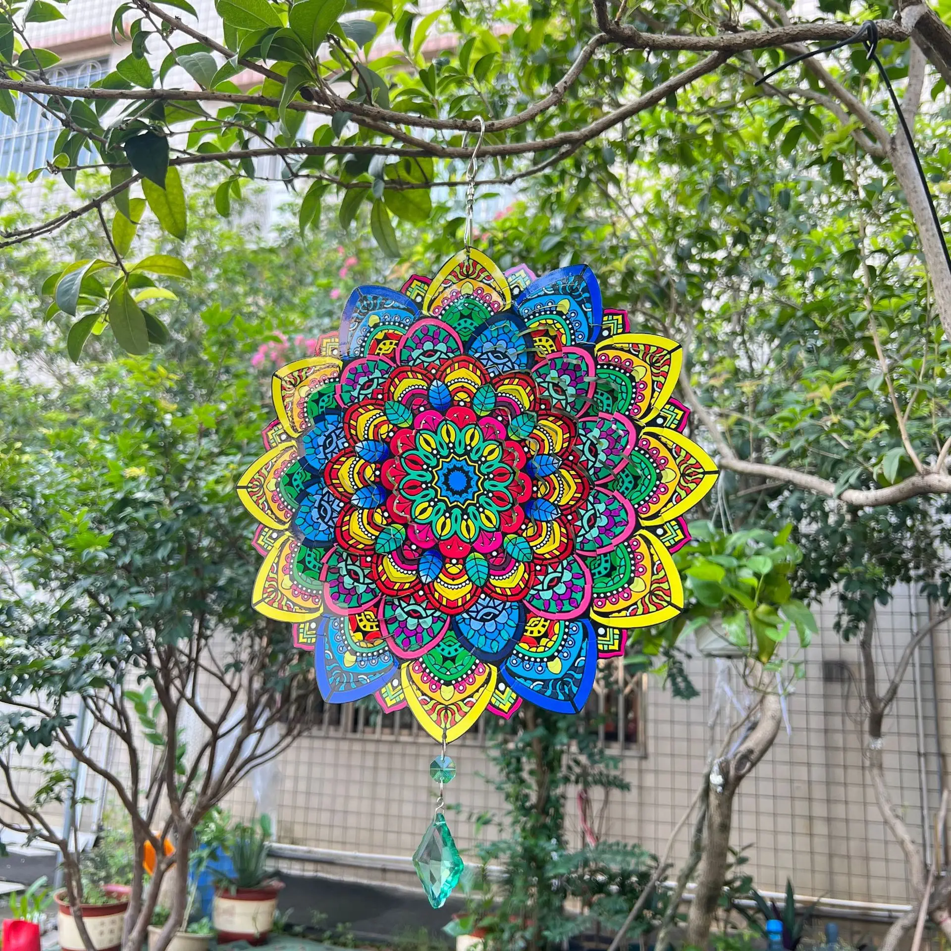 Metal 3D Mandala Spiral Wind Chimes Garden Pendant Art Windmill Chakra Yoga Meditation Yard Crafts Hanging Decoration