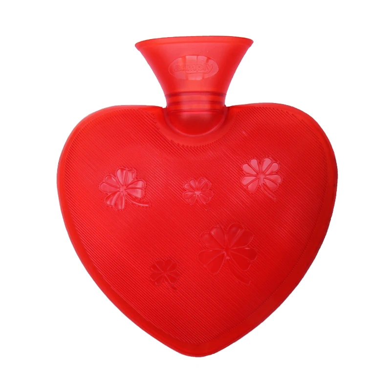 
rubber heart shaped hot water bottle with plush animal cover 