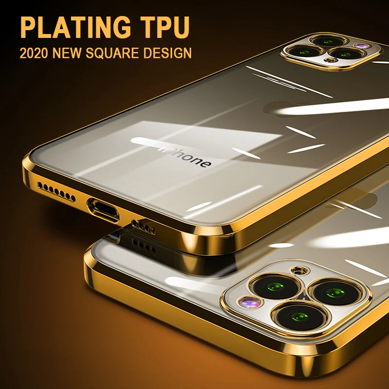  Роскошный прозрачный чехол из ТПУ с квадратной рамкой для iPhone 11 Pro Max XS 7 8 Plus