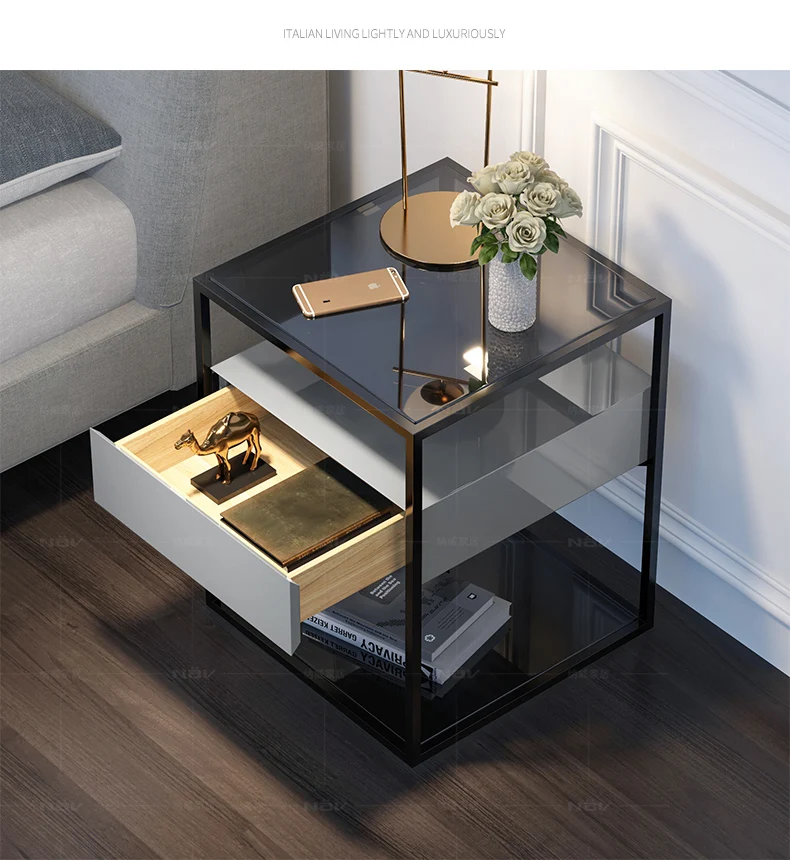 Modern new smart square wood movable lifting multifunctional smart bedside table with drawer