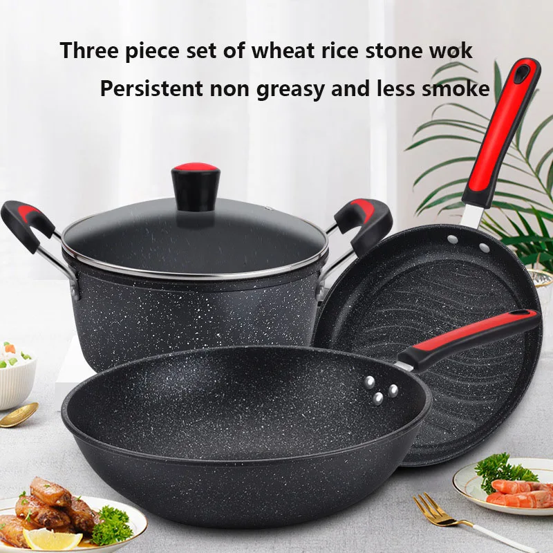 2023 JOY wholesale Marble non stick pot  Cooking set  Cast iron cooker  For kitchen utensils  non-stick cookware Maifanshi wok