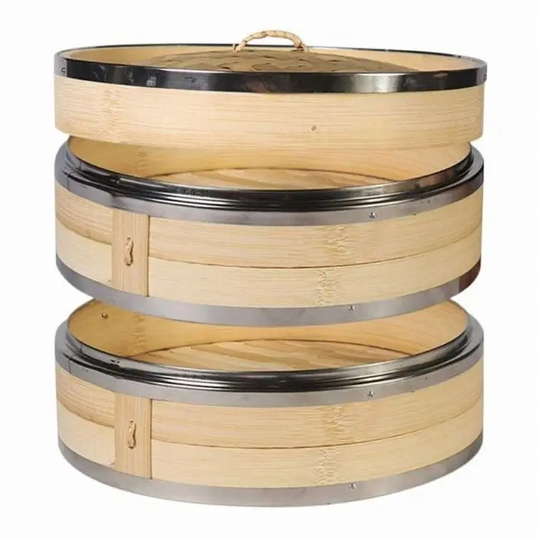 Vaporera De Bambu 50Cm 20Cm 33Cm 25Cm 18 Cm. 2021 Cara Vapor 25 54Cm Vaporizador Dim Sum A Gas Cesta 70 Cuartos Momos Acero
