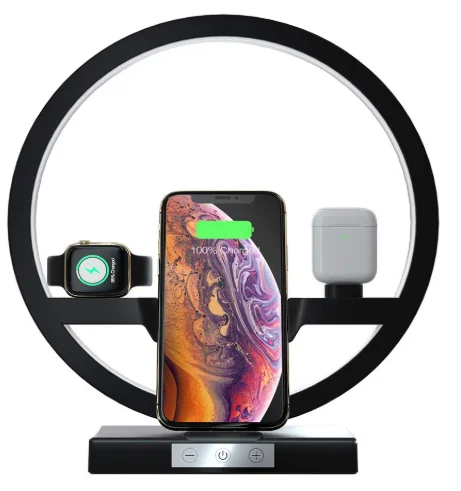 
2020 Newest Mobile Phone 3 in 1 Wireless Charger Station With Night Light LED Desk Lamp 