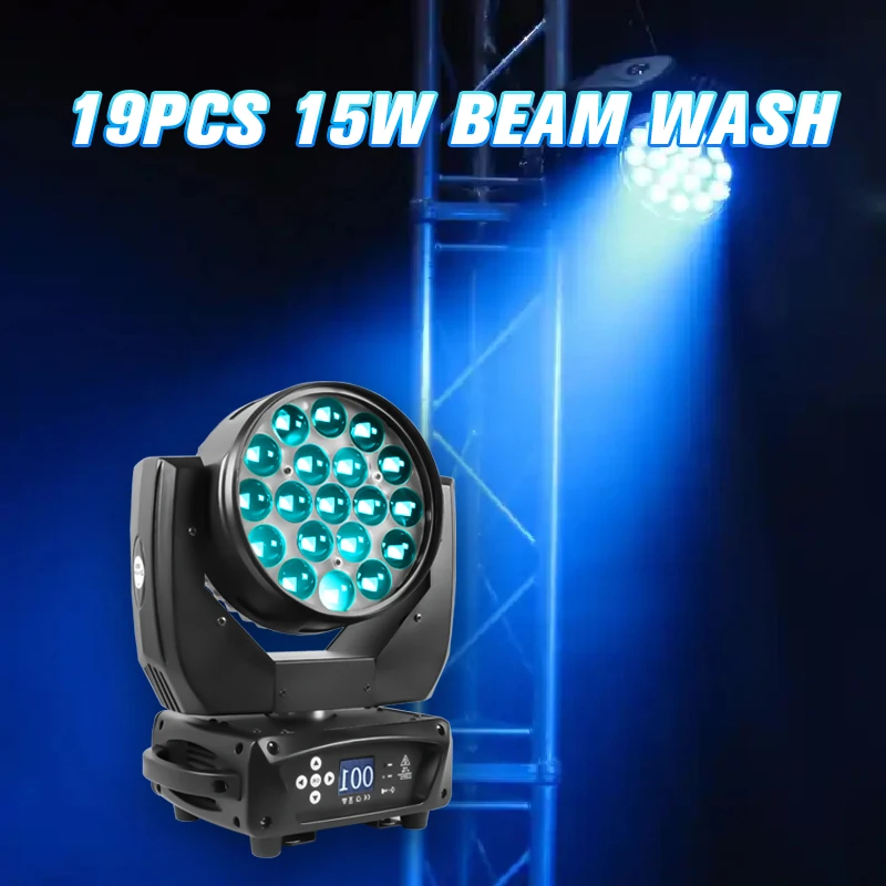 Aura Led Moving Light Rgbw Led Zoom Wash Moving Stage Beam Lights 19 Pcs 15W LCD Display 70 Led 90w Moving Head -20 - 40 95 21