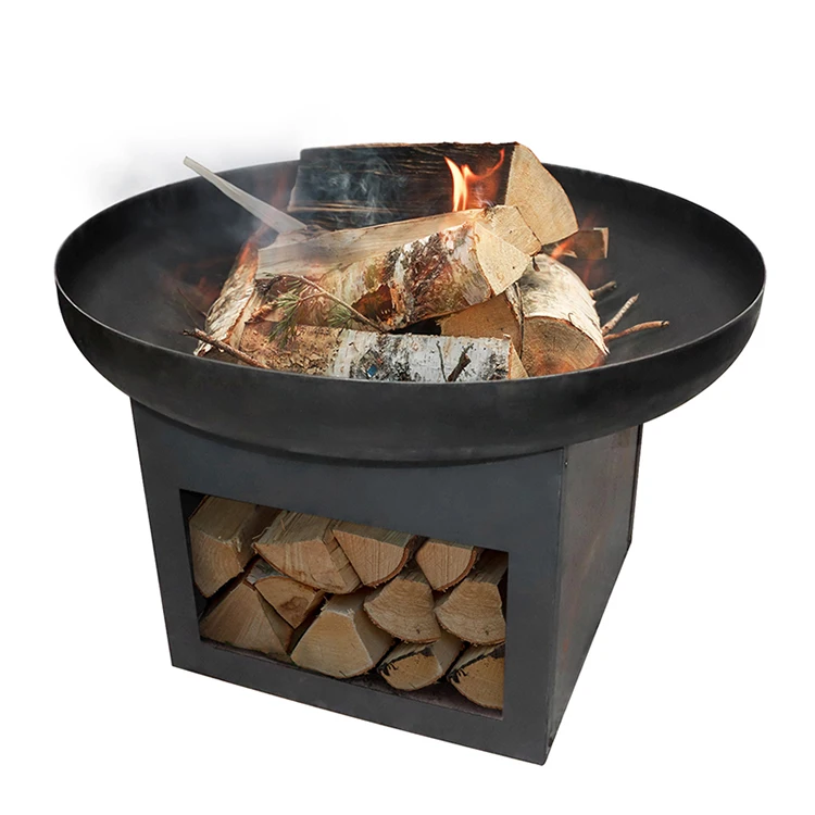 Log Storage Outdoor Heater Steel Fire Pit Metal Fireplace Wood Charcoal Burning Square Fire Bowls