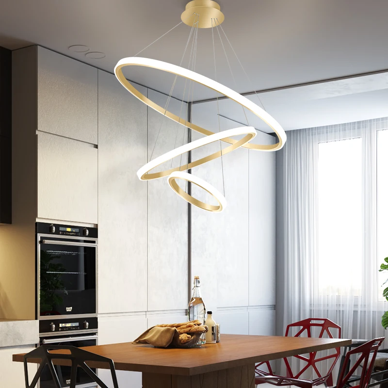  Living Room Dining Circle Rings Acrylic Aluminum Body ring fixture LED Ceiling Lamp Modern Pendant