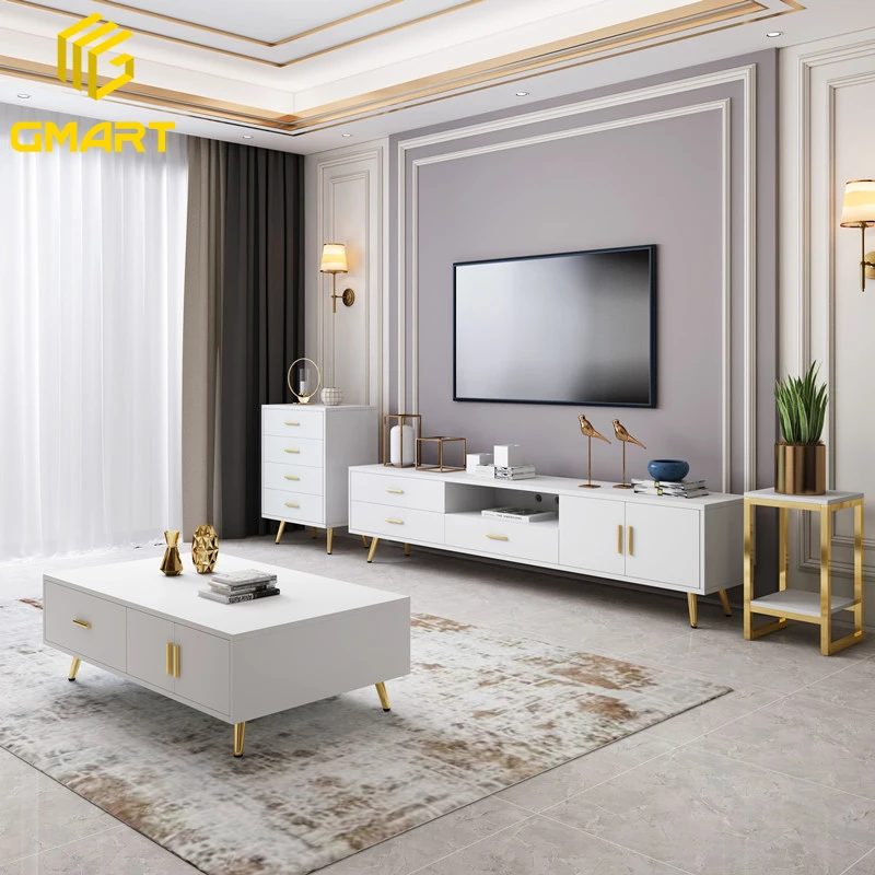 Gmart Customized Size Panel Italian Bedroom Furniture Set Large Size 71 80in Solid Wooden Tea Table and Tv Cabinet Combination