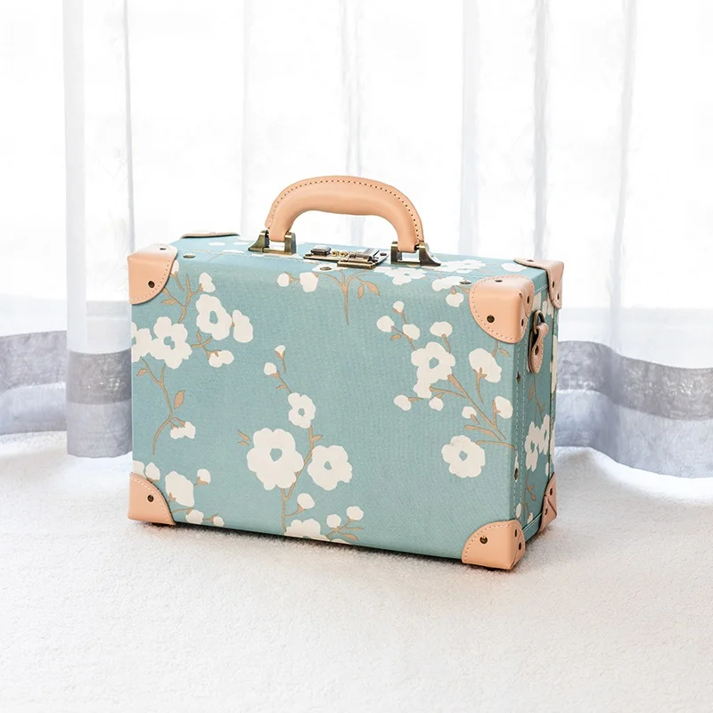 OEM Custom Pattern Mini Carry On Luggage Bag Waterproof Travel Vintage PU Leather Suitcase Box For Women Girls