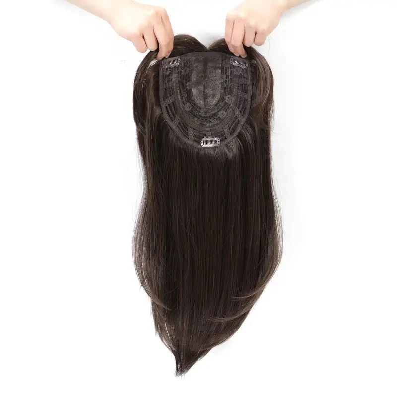 2024 New Style Women Hair Extensions Breathable Invisible Mono Toupee With Clip Human Hair Toppers For Women