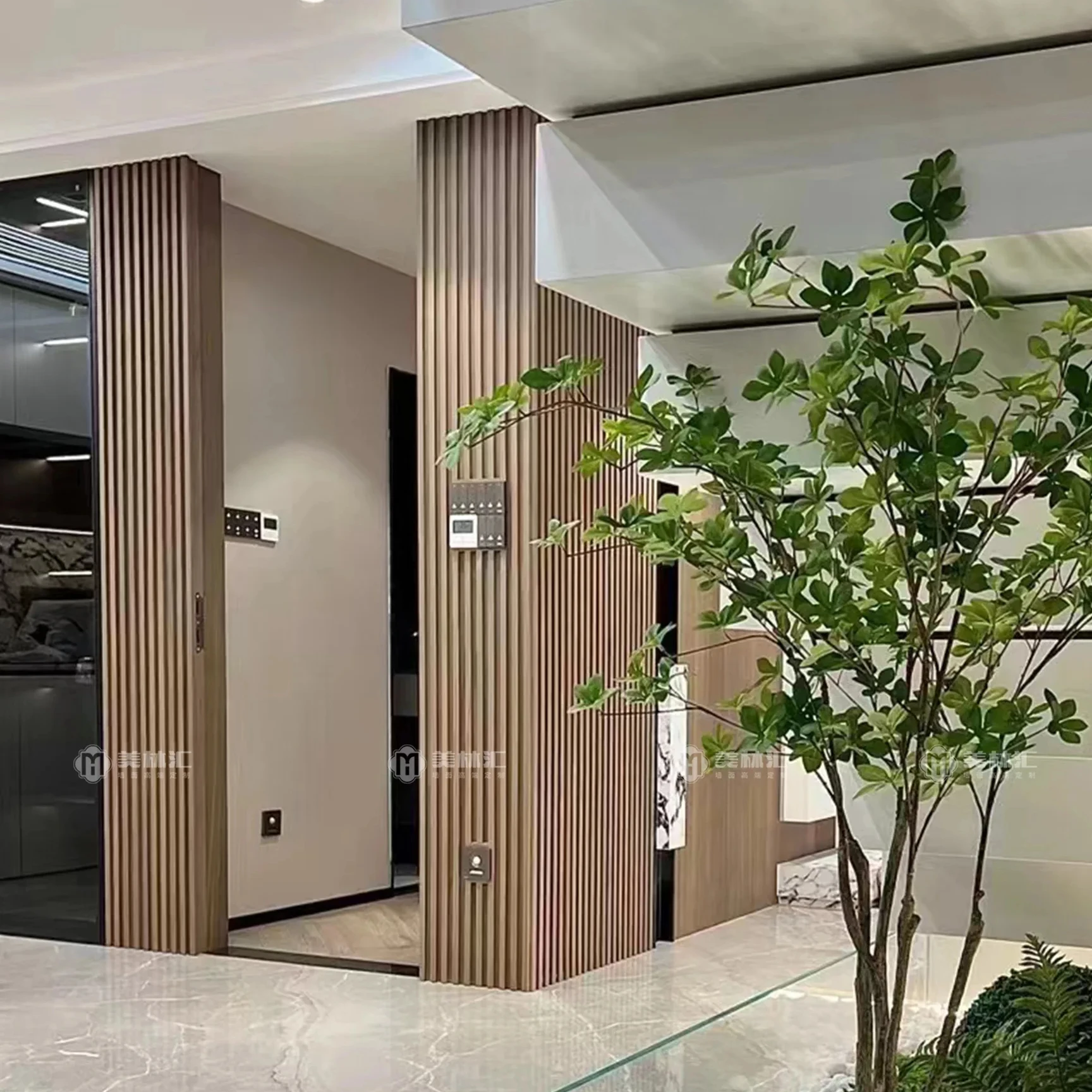 Light brown natural feeling 3d fluted wall sheet interior multiple application waterproof durable wpc wall panel