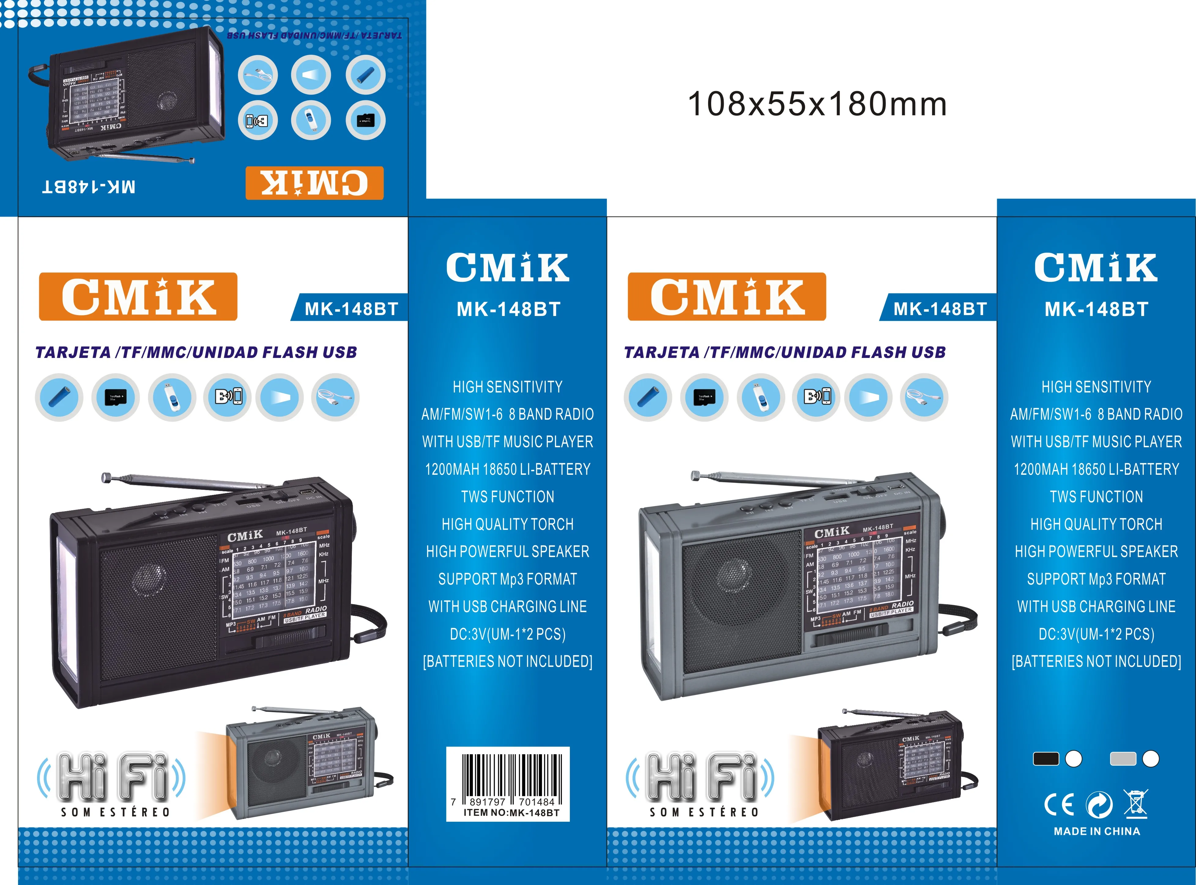 Cmik MK-148bt OEM светодиодные радио с разъемом для наушников беспроводные колонки AM FM Ео детей возрастом 1-6 Группа переносной радиоприемник