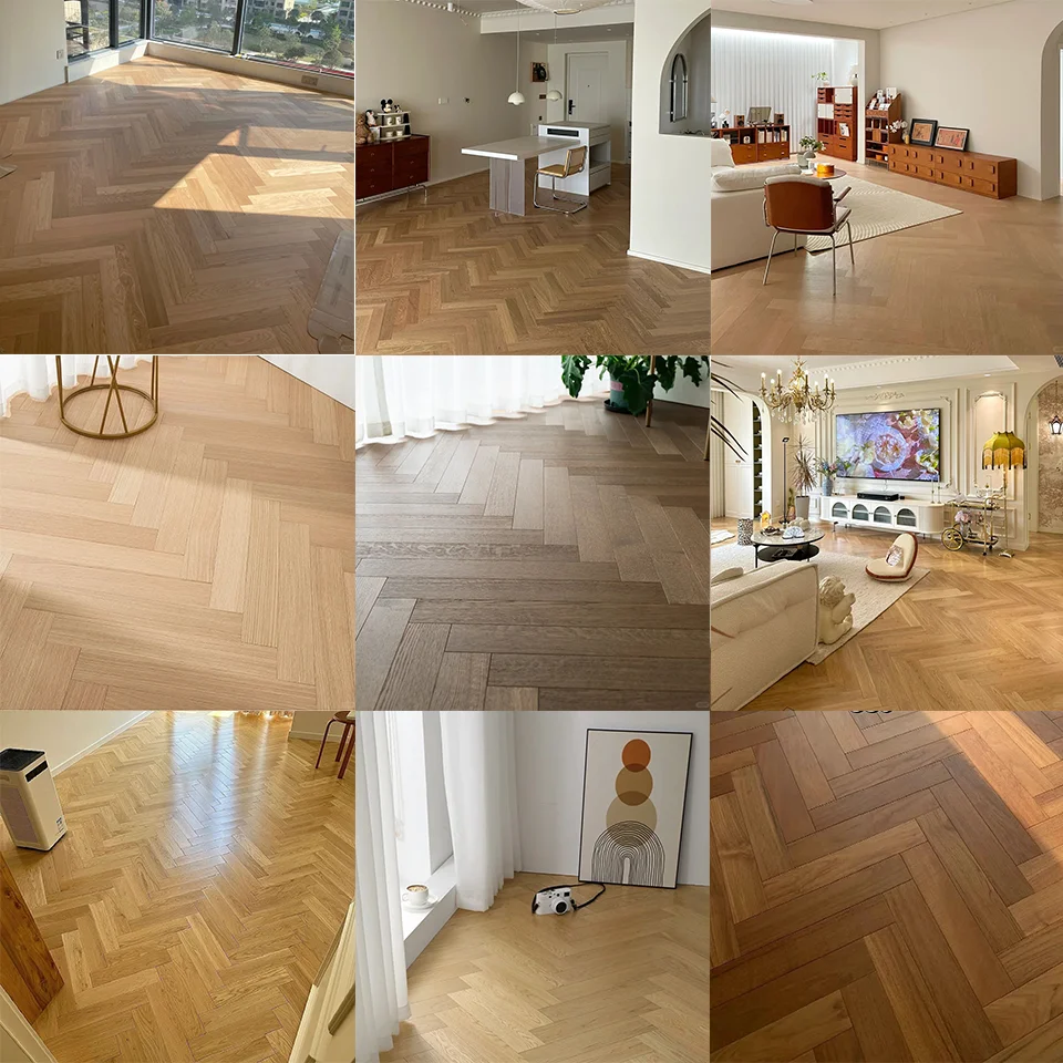 Finished Oak Walnut Chevron Herringbone Maple Hardwood Teak Wood Flooring Tile Price Solid Wood Tile Flooring Living Room