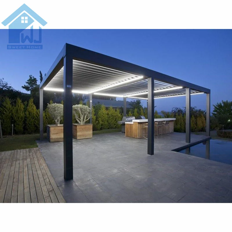 Bioclimatic Aluminum Extrusion Profiles Weatherproof Opening Louvre Pergola Outdoor Gazebo