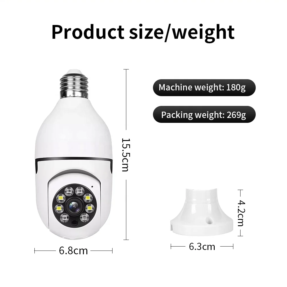 Night vision Dual light Smart phone Remote view CCTV Wireless security Network IP WiFi 360 bulb light Camera