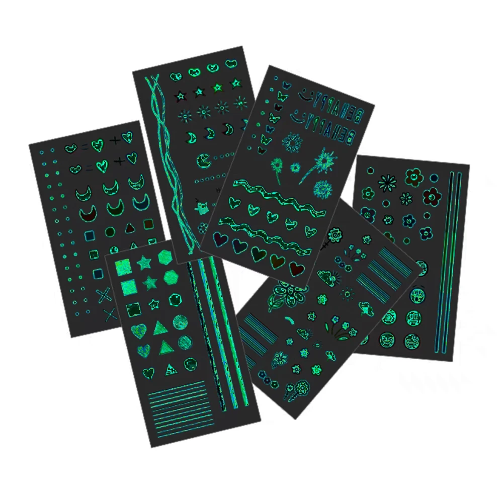 Customized die cut self adhesive vinyl or PVC clear  fluorescent luminous label stickers night glow in dark sticker  printing