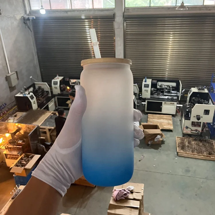 US Warehouse New Arrivals Sublimation Color Glass Cup Frosted Gradient Bamboo Lid Drinking Water Straight Tumbler Mug
