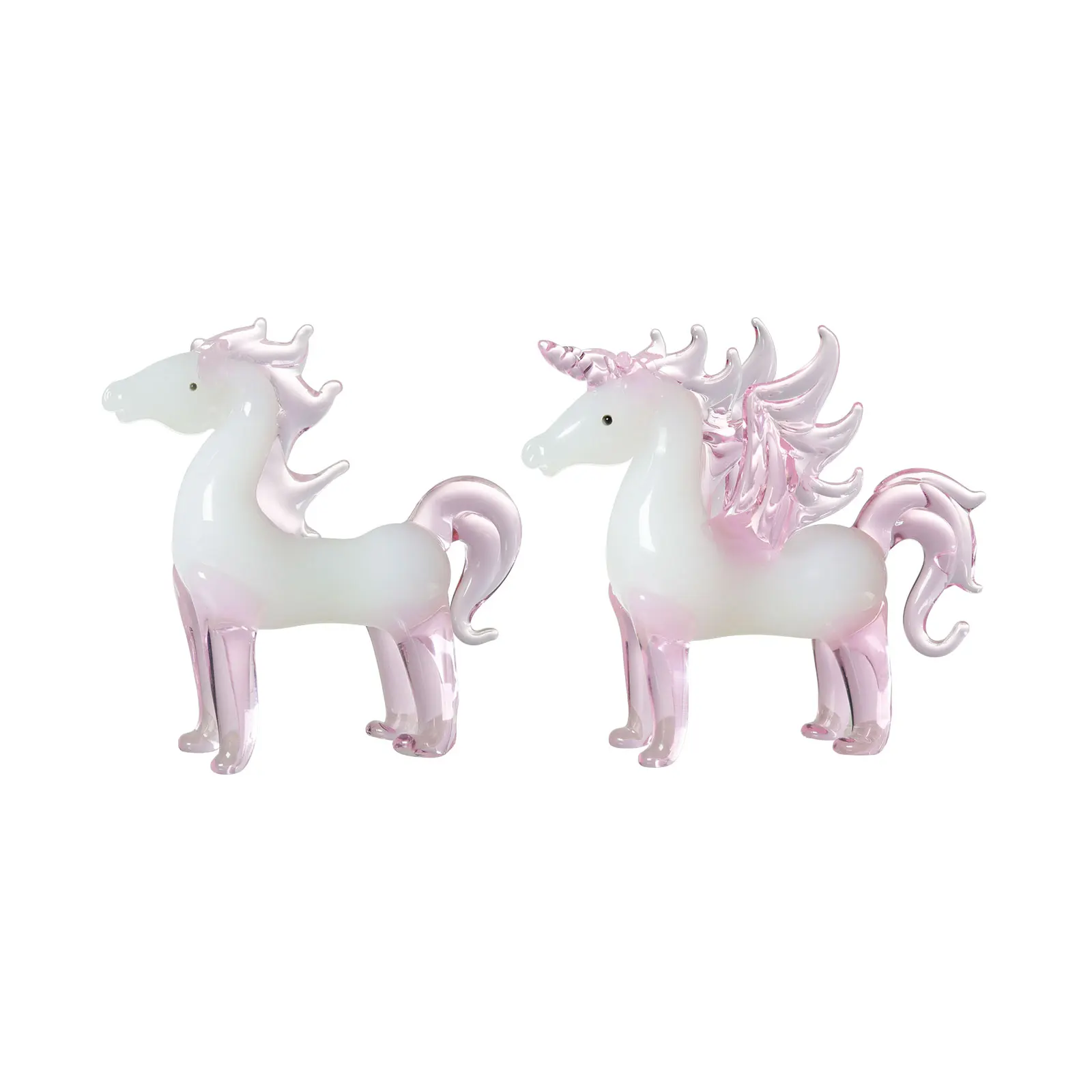 Pink Glass Crystal Horse Animal Figurines 2PCS  Set Miniature Paperweight  Gift Home Decoration