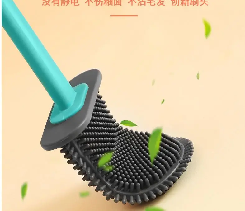2021 New Small Crystal Silica gel toilet brush Set Wall hanging household long handle soft hair without dead