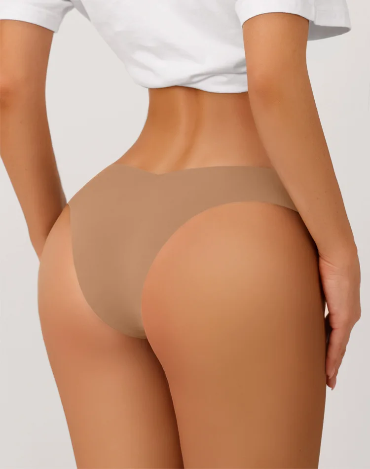 Sexy Seamless Panties For Women Pure Desire Mid-waist Ice Silk Bikini Butt Lift Briefs No Feeling Comfortable Cotton Crotch