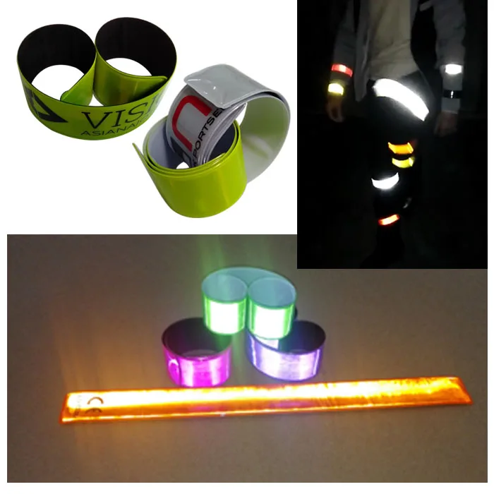 wholesale hi vis pvc slap bracelet reflective sport wristband reflecting armband snap band for advertising outdoor bike cycling