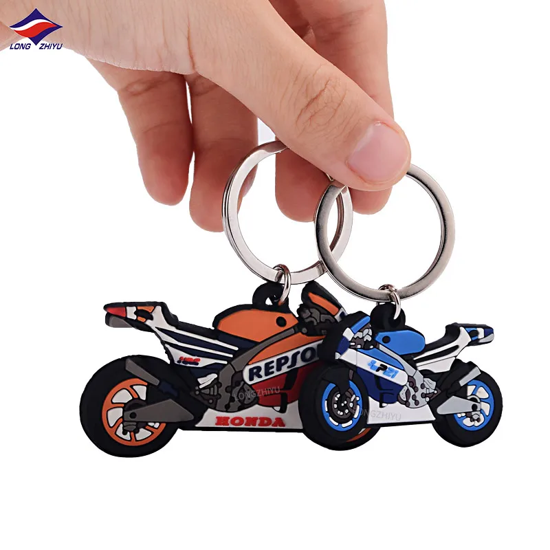 Longzhiyu Custom Motorcylcoe Key Chain with Logo Blue Cartoon PVC 2D Keyrings with Big Eyes Movie Soft Rubber Keychain